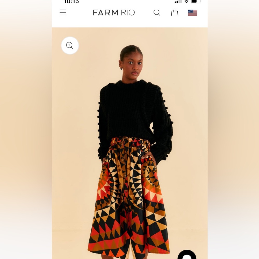 NIB with tags farm Rio heart deco black button down midi skirt